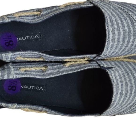 Nautica Toggle Back Rudder Navy Triple Stripe Espadrille Flats Size 8.5 - Picture 6 of 11